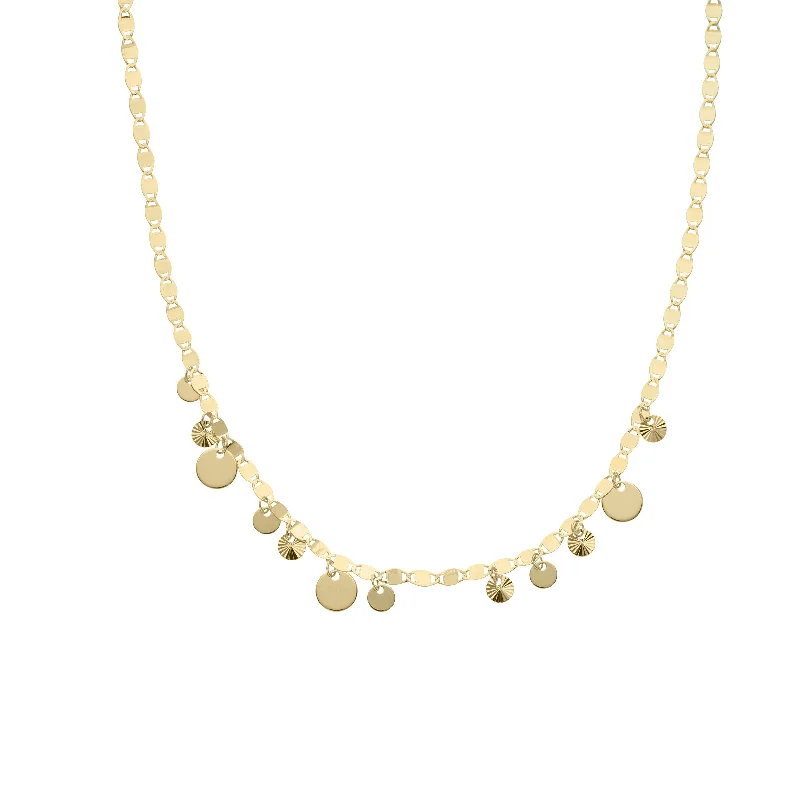 Trendy gemstone bar necklaces for modern fashion -Multi-Sized Dangling Discs Necklace, 17 Inches, 14K Yellow Gold