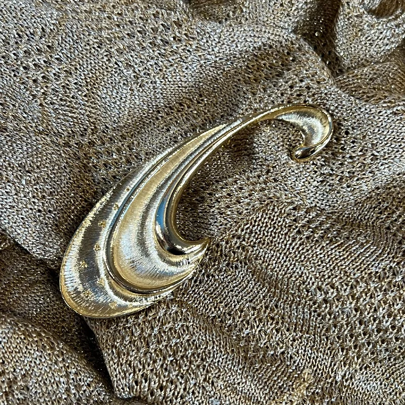 Vintage rhinestone brooch-Large Gold Swirl Vintage Brooch 1970s