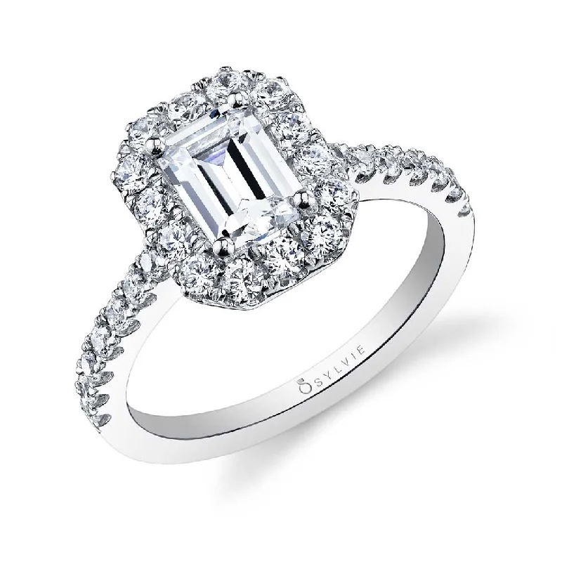 Gold engagement rings for luxurious proposals -Sylvie Emerald Cut Engagement Ring With Halo S1199-EM