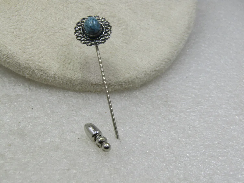 Silver-plated brooch-Vintage Beau Sterling Simulated Turquoise Stick Pin, 1960's 2.5"