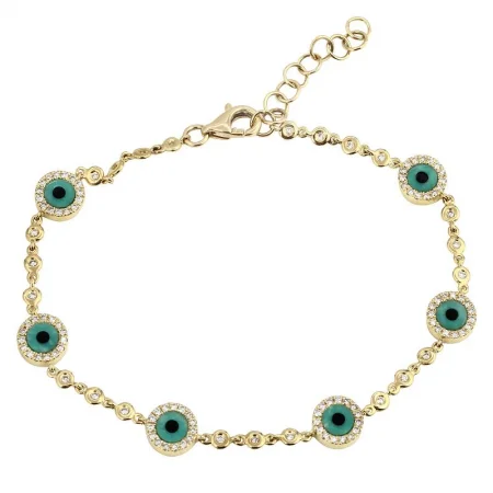 Fashionable leather cord bracelets-14k Yellow Gold Evil Eye Diamond Bracelet