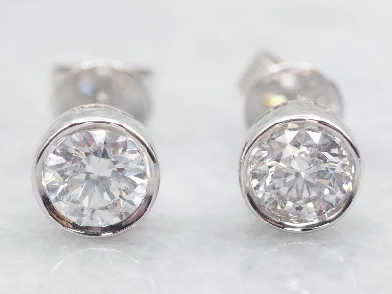 Simple gemstone stud earrings for everyday elegance -White Gold Bezel-Set Diamond Stud Earrings