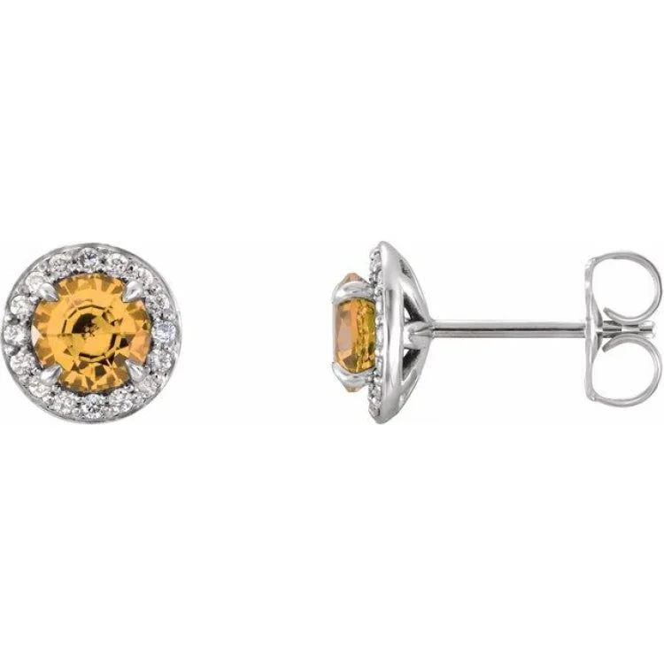 Unique geometric earrings for modern style -14K White 3.5 mm Natural Citrine & 1/8 CTW Natural Diamond Earrings