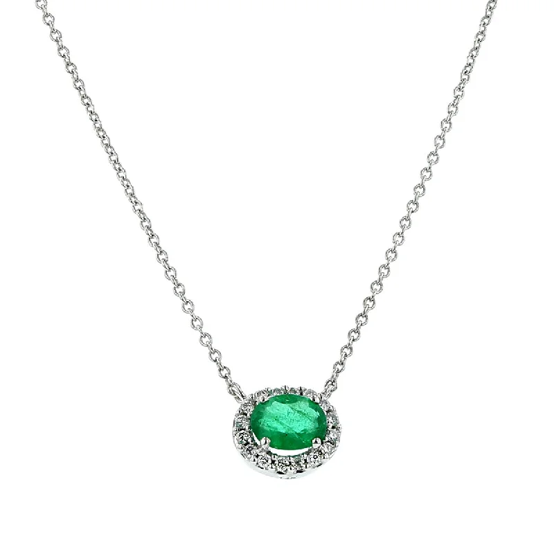 Personalized gold necklaces with initials -Oval Emerald and Diamond Halo Pendant Necklace