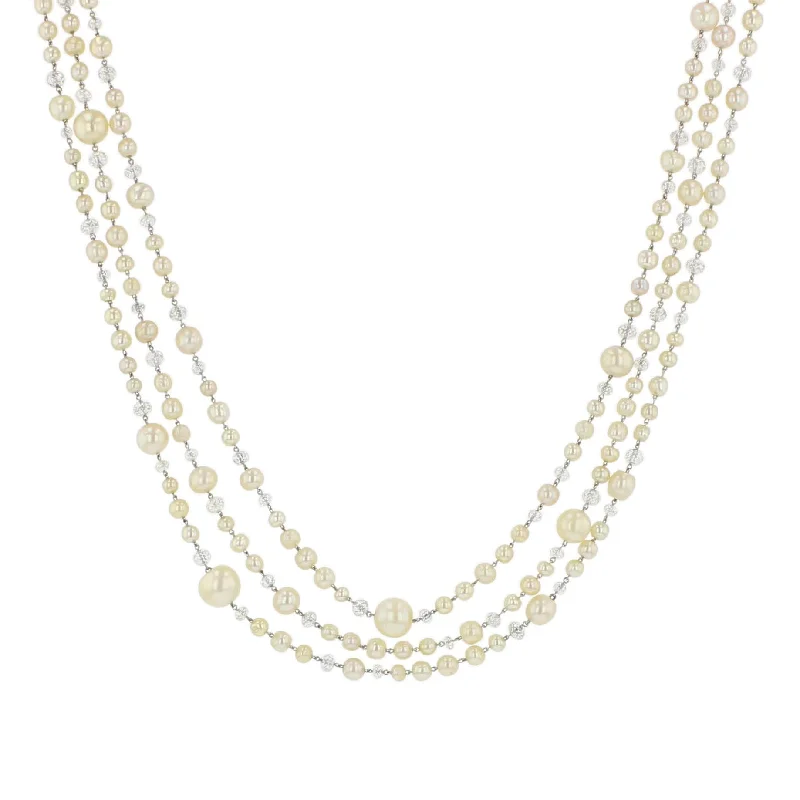 Simple gemstone necklaces for everyday elegance -Natural Pearl & Diamond Bead Necklace