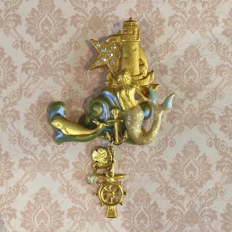 Cat-shaped brooch-Kirks Folly Mermaid Brooch Gold