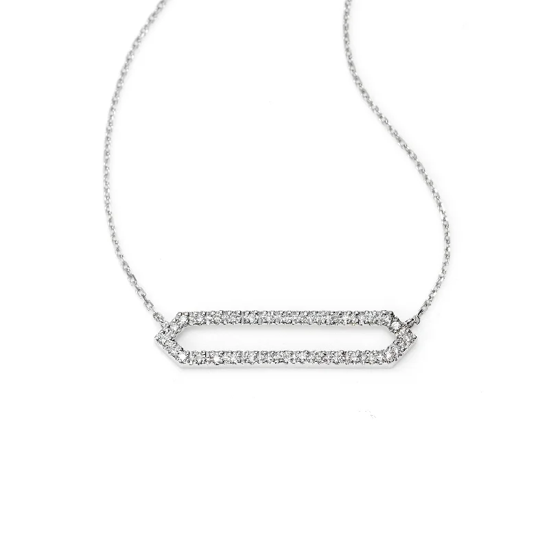 Luxury gold-plated necklaces for stylish accessories -Double Diamond Bar Necklace, 14K White Gold