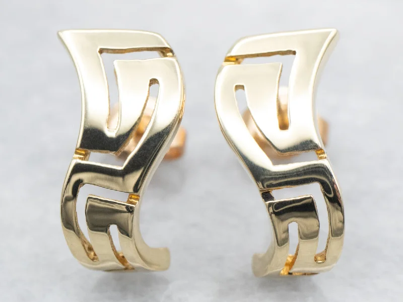 Luxury earrings with diamonds and sapphires -Yellow Gold Abstract Greek Key Stud Earrings