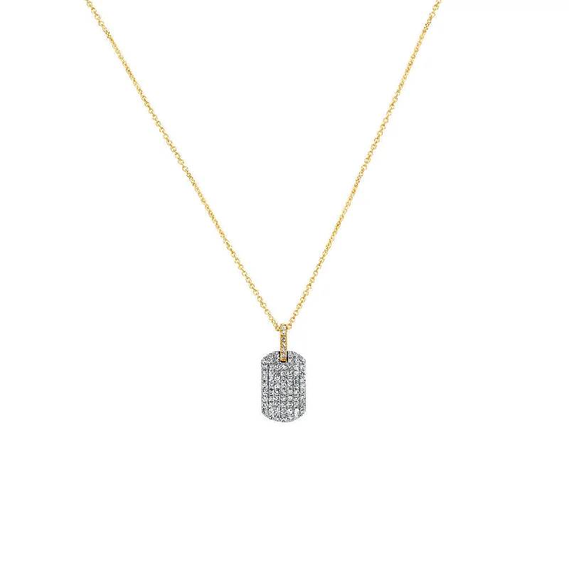 Simple gold pendant necklaces for casual elegance -14 Karat Yellow Gold Diamond Pave Dog Tag Pendant