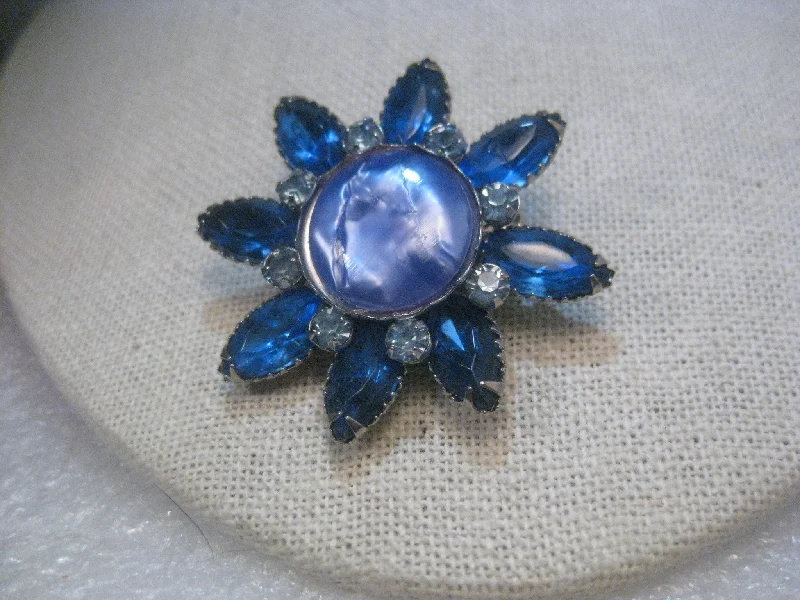 Brooch for formal dresses-Vintage Silver Tone Blue Marquise & Pearly Button Starburst Brooch, 1950-1960's