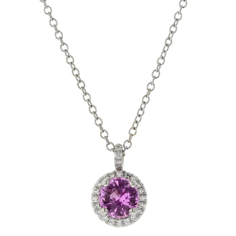 Trendy chokers with gemstone accents -Pink Sapphire and Diamond Halo Pendant Necklace