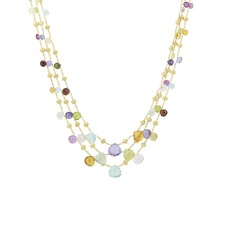 Personalized crystal necklaces for custom gifts -Mixed Gemstone Graduated Three Strand Necklace