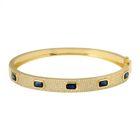 Adjustable beaded bracelets-14k Yellow Gold Blue Sapphire Diamond Bangle