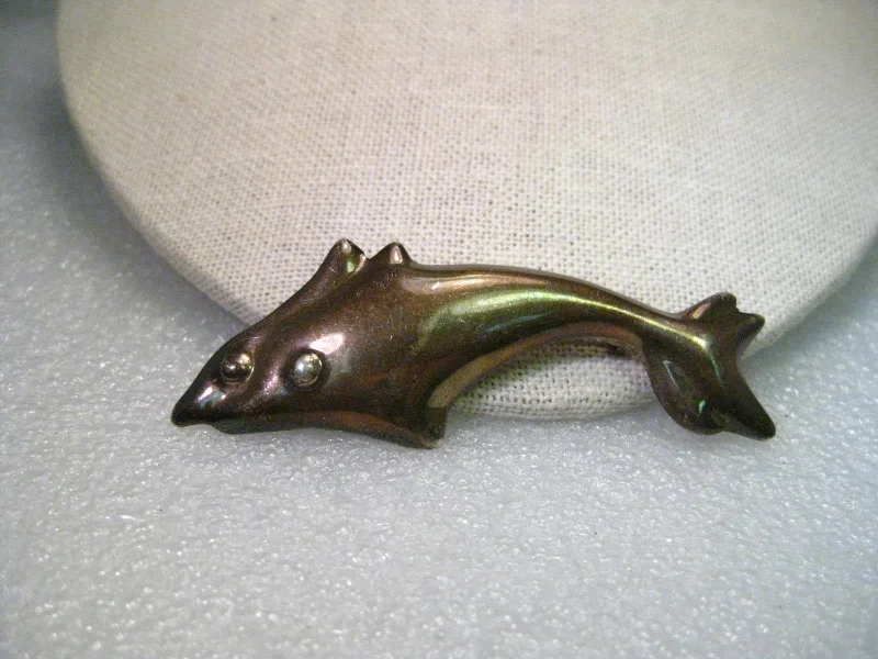 Star brooch-Vintage Sterling Silver Double or Twin Cresting Dolphin Brooch, Mexico - TV-119, 3", 10.61 grams