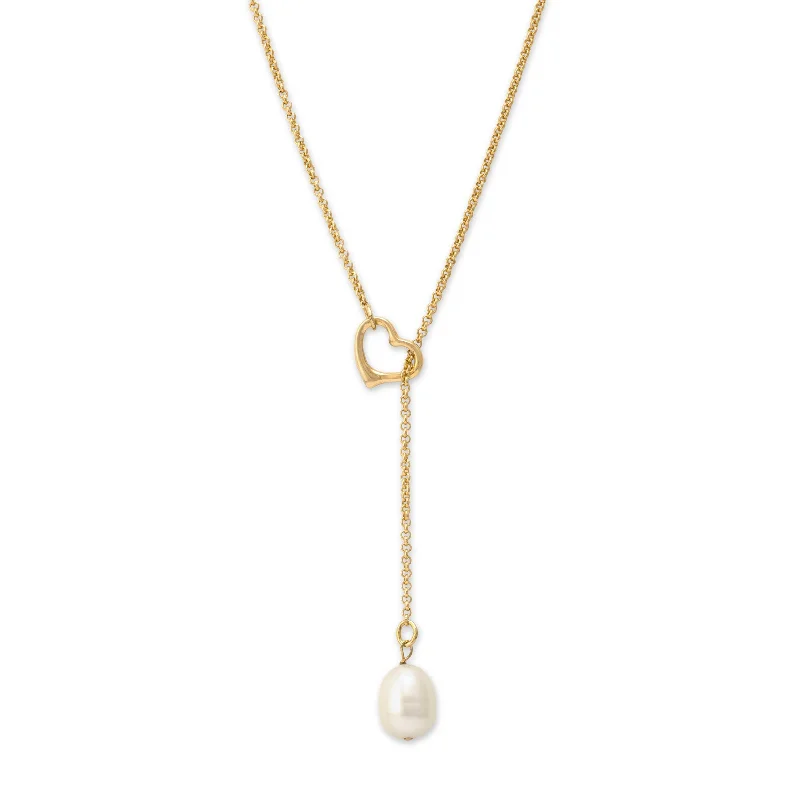 Handcrafted necklaces with unique designs -Lariat Style Freshwater Pearl Necklace, Gold Filled