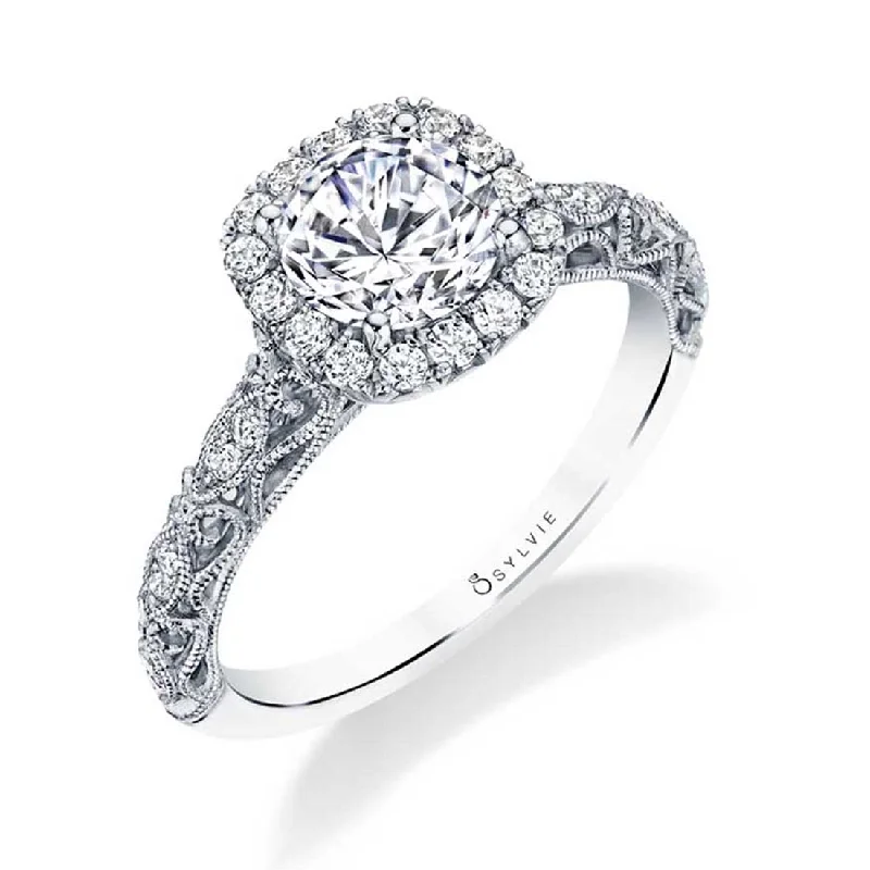 Personalized promise rings with initials -Sylvie Unique Halo Engagement Ring S1730