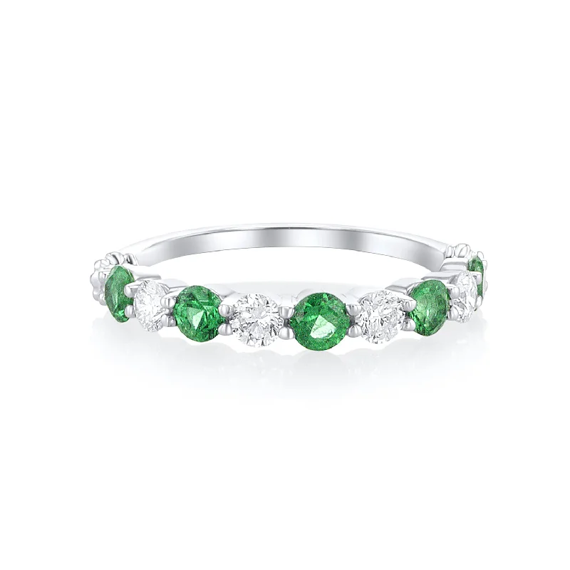 Simple stackable gold rings for minimalist style -0.52 Carat Emerald/ 0.38 Carat Diamond Band In 18k White Gold