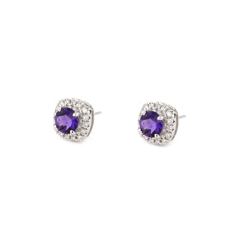 Minimalist earrings for modern fashion -Amethyst & Diamond Earrings