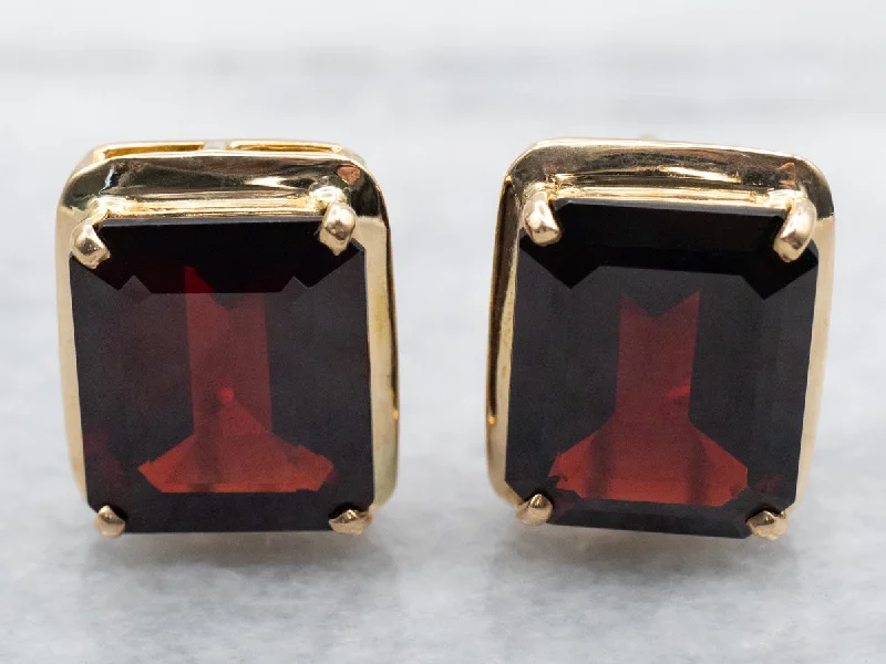 Large statement earrings for bold outfits -Bold Emerald Cut Garnet Stud Earrings