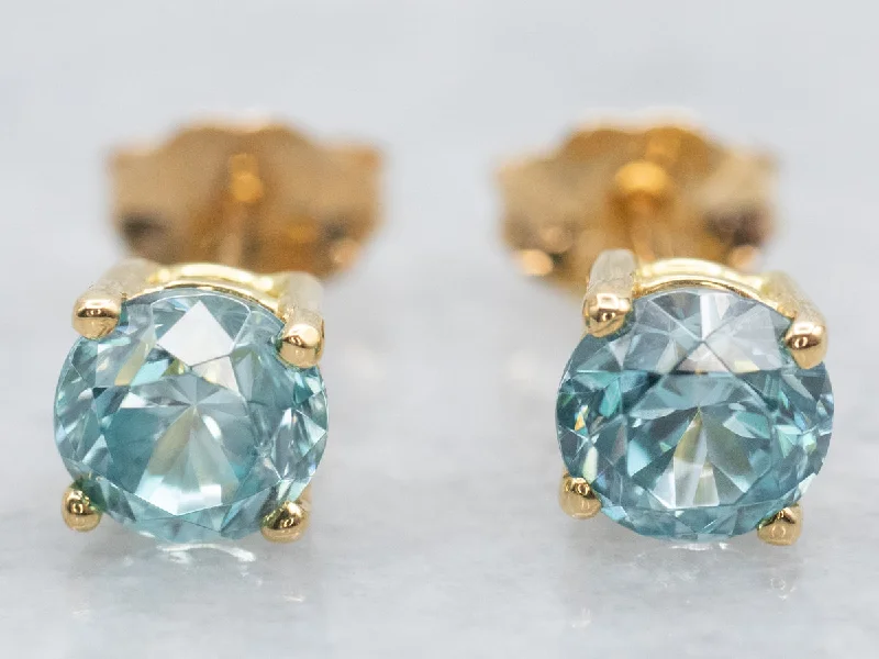 Custom birthstone earrings for family gifts -Blue Zircon Solitaire Stud Earrings