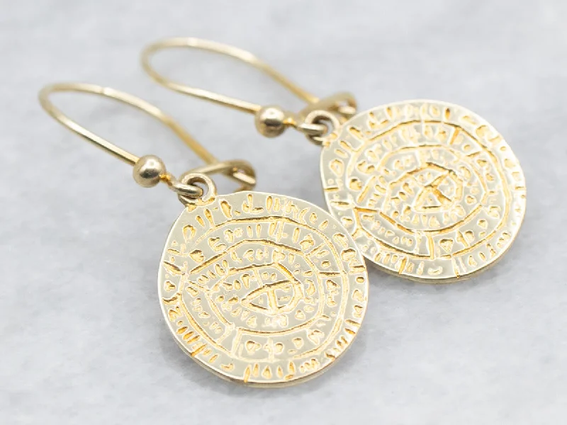 Personalized gemstone earrings for sentimental gifts -Textured Disc Drop Earrings