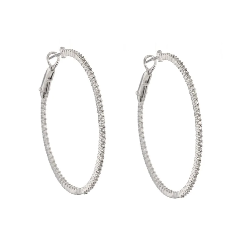 Classic pearl drop earrings for evening wear -1.30 ctw Diamond 1.50" Inside-Out Hoop Earrings | M10278151