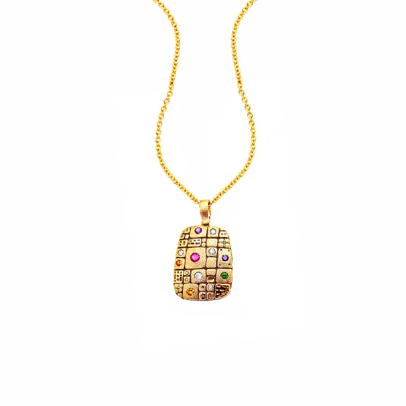 Boho-style pendant necklaces with natural elements -18 Karat Yellow Gold Old Pathway pendant with Ruby, Tsavorite and Diamonds