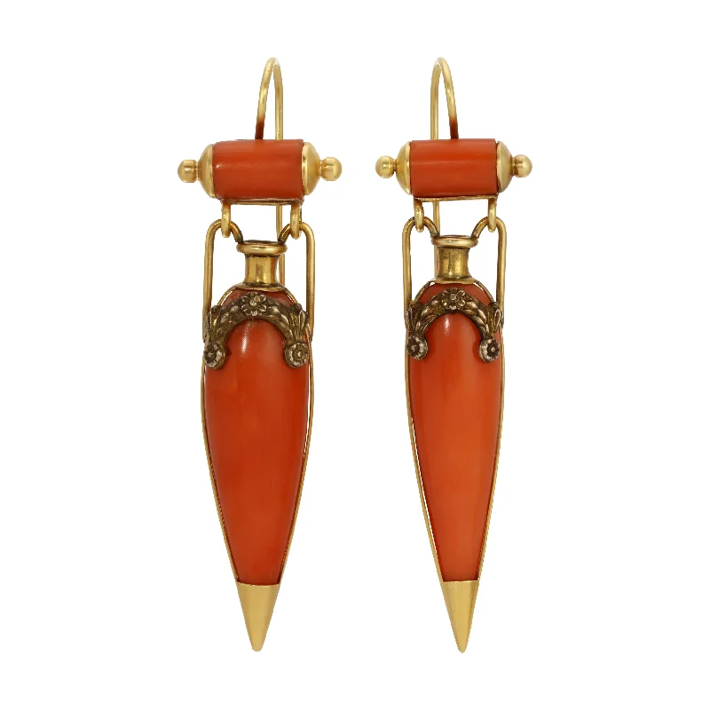 Colorful drop earrings for a vibrant look -1900s Coral Edwardian Earrings