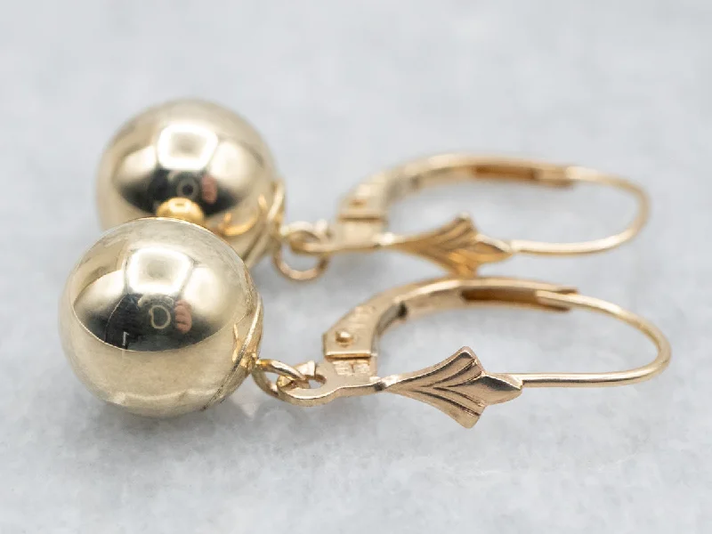 Custom initials earrings for personalized fashion -Plain Yellow Gold Ball Drop Earrings