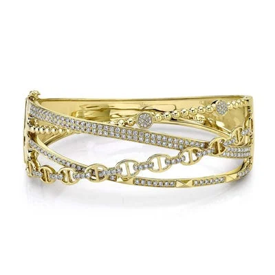 Men's fashion bracelets-14K Yellow Diamond Multi Row Bangle