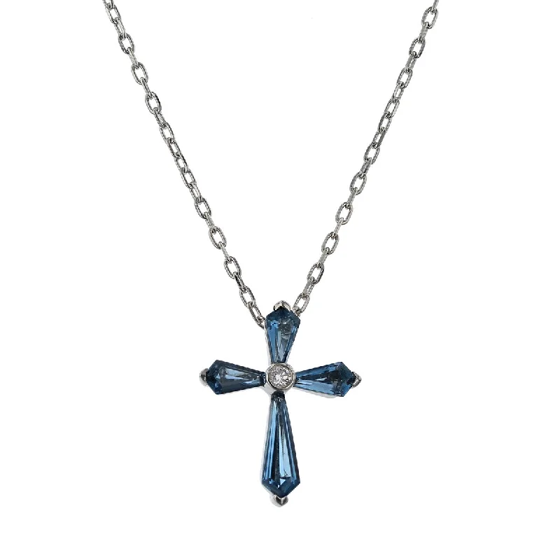 Luxury statement necklaces with pearls -London Blue Topaz and Diamond Cross Pendant Necklace