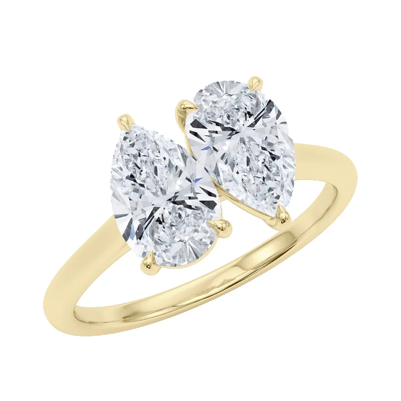 Elegant gold engagement rings for classic proposals -Pear North-South Twin Diamond Ring