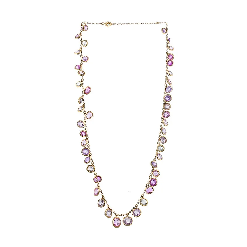 Elegant silver necklaces with gemstone accents -Multi Color Sapphire Necklace with Diamond Clasp