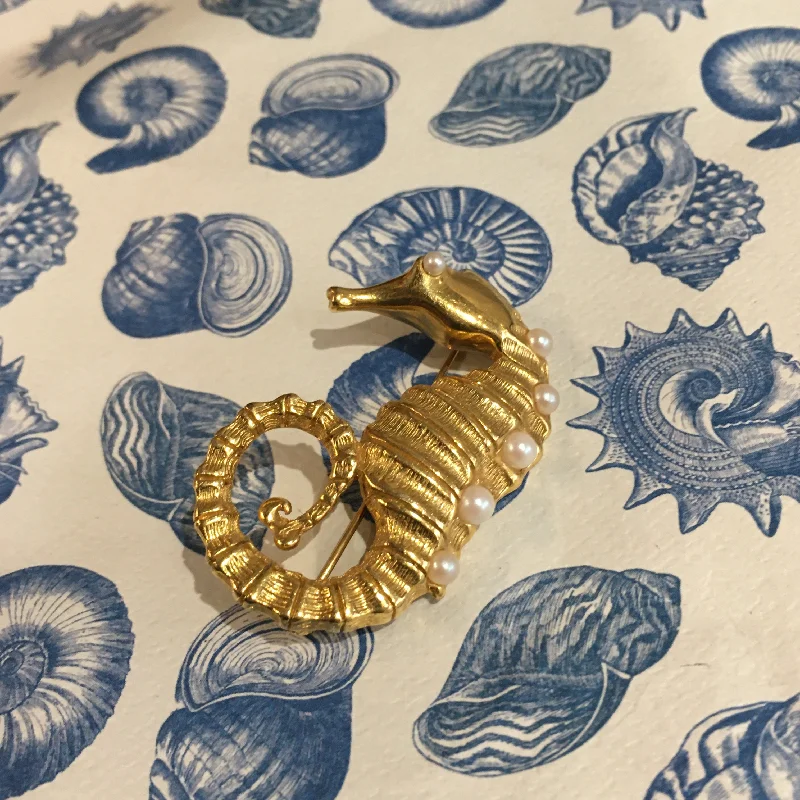 Custom butterfly brooch-Seahorse gold Pearl Brooch