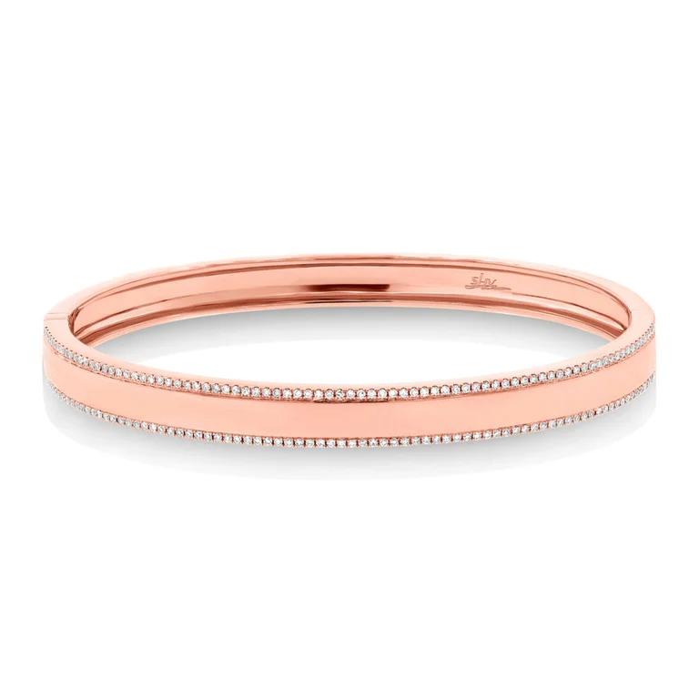 Unique bracelets-14K Rose Gold Diamond Double Row Bangle