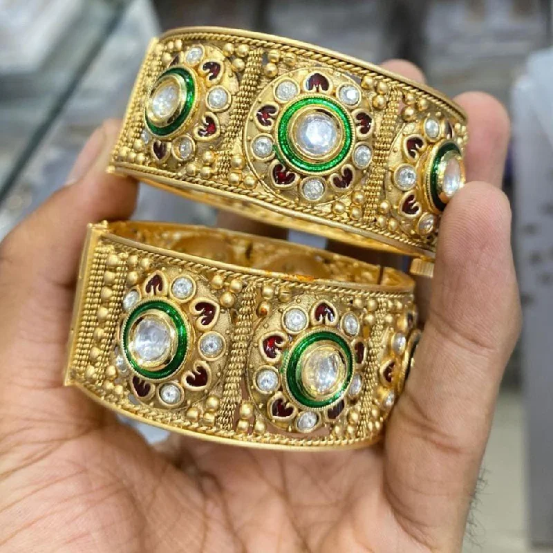 Luxury diamond-studded bangles for upscale events -Kavita Art Gold Plated Austrian Stone And Meenakari Openable Bangles Set