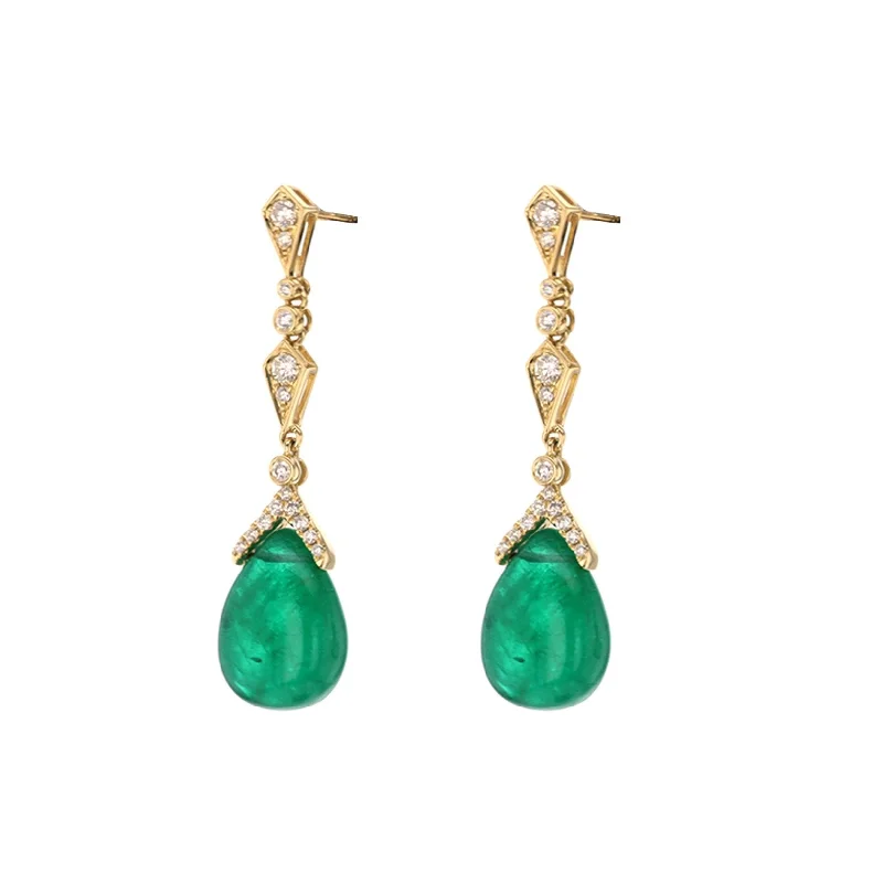 Unique geometric earrings for modern style -Emerald & Diamond Drop Earrings