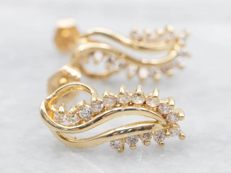 Trendy ear cuffs for modern fashion -Swirling Gold and Diamond Drop Earrings