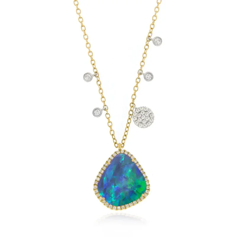 Luxury diamond necklaces for high-end fashion -Opal Necklace with Off-Centered Diamond Charms