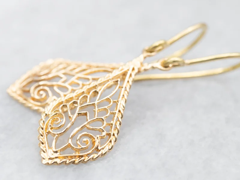 Minimalist gold earrings for simple elegance -Yellow Gold Filigree Drop Earrings