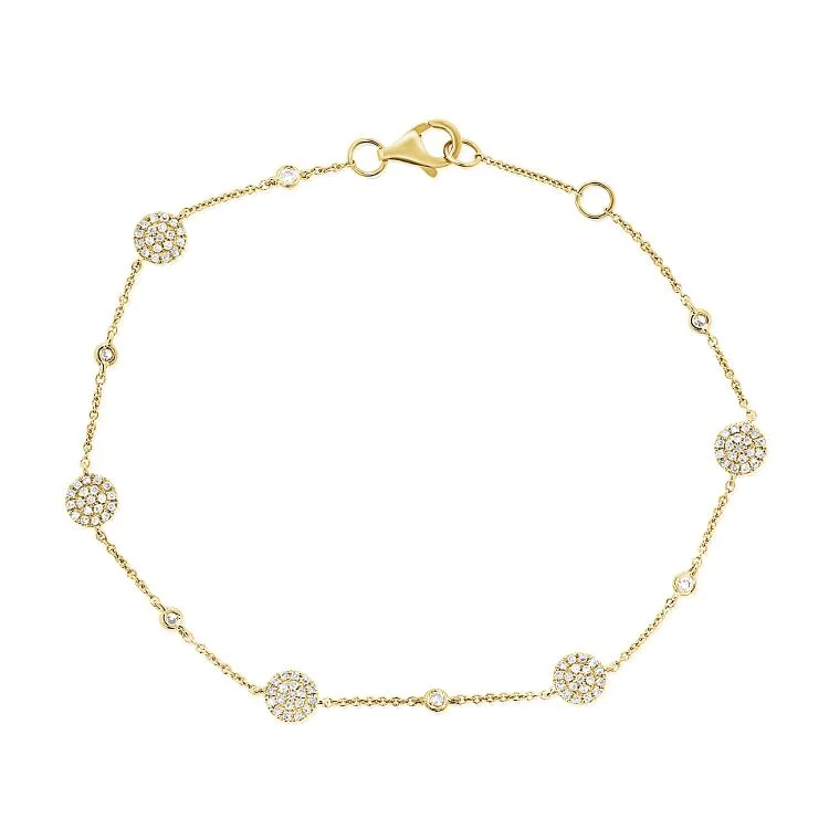 Artistic bracelets-14K Yellow Gold Diamond Disc Bezel Station Bracelet