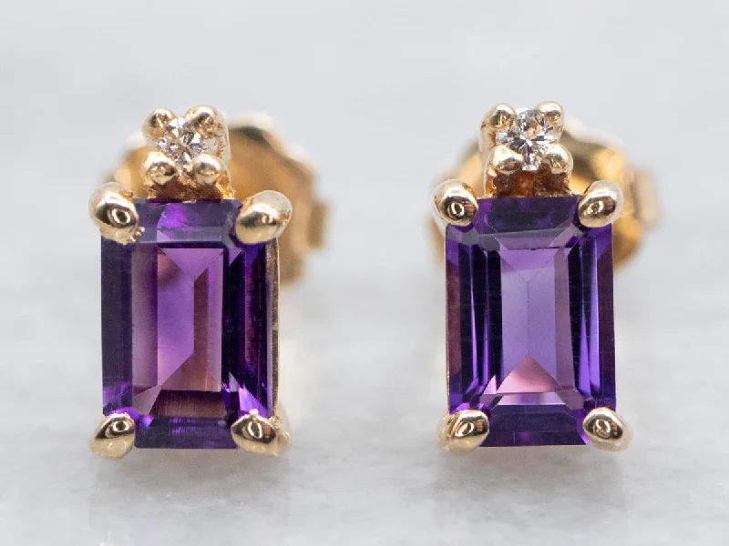 Elegant drop earrings with sparkling stones -Pretty Amethyst and Diamond Stud Earrings