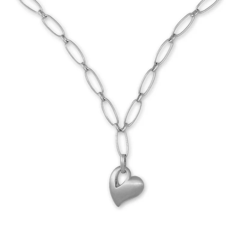 Sparkling gemstone necklaces for glamorous looks -Satin Finish Heart Charm Necklace, Sterling Silver