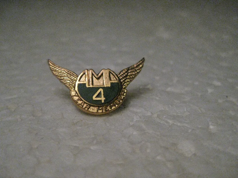 Silver brooch-Vintage American Motorcycle Association 4 Year Member Pin, Winged, Gold Tone, Enameled