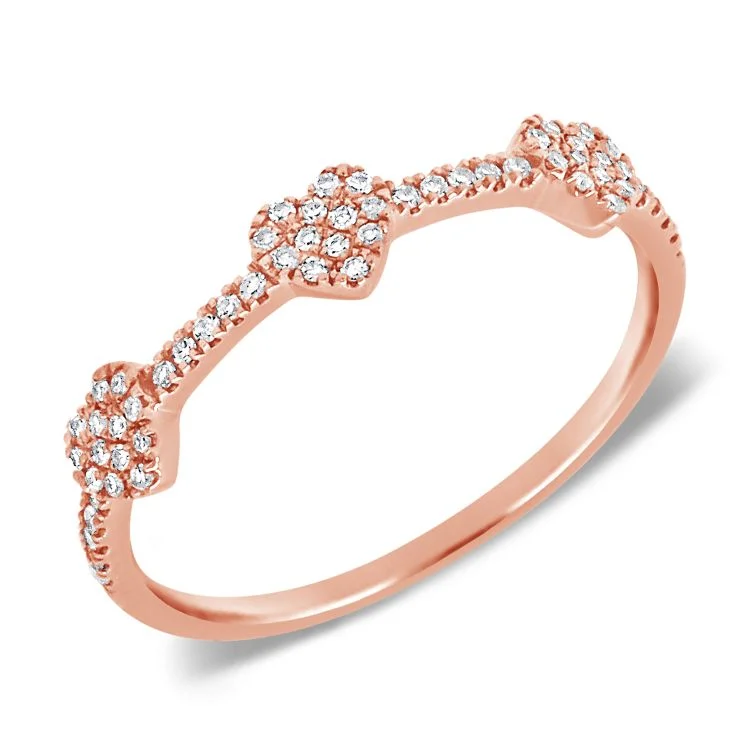 Chunky statement rings for bold style -14K Rose Gold Diamond Triple Heart Ring