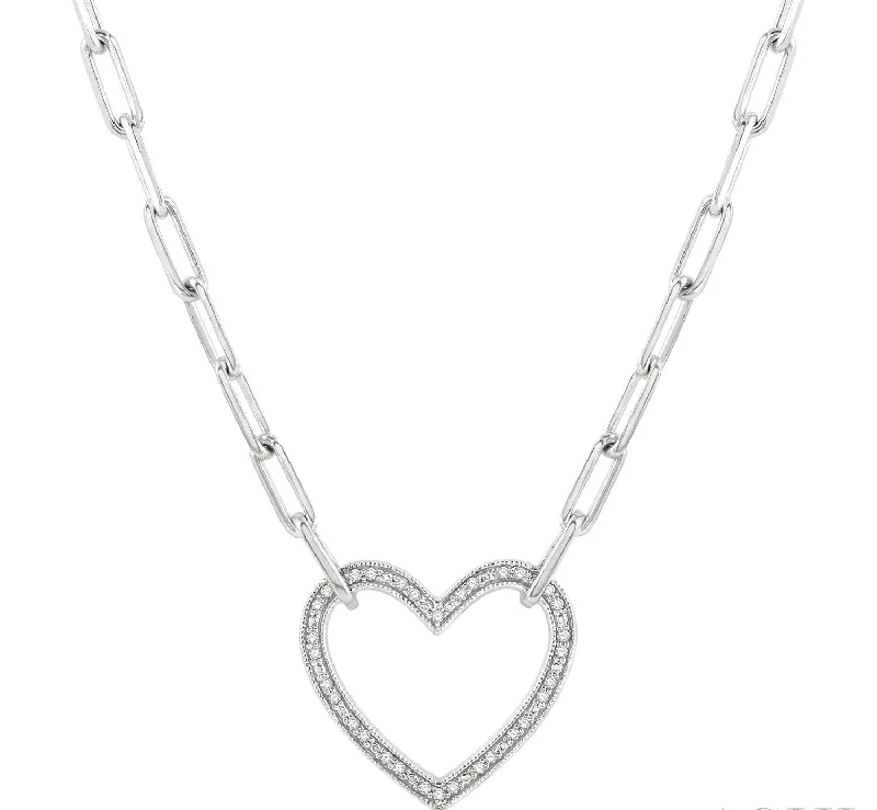 Custom gemstone drop necklaces for luxury style -Heart Shape Diamond Paper Clip Necklace - 1/10 Carat