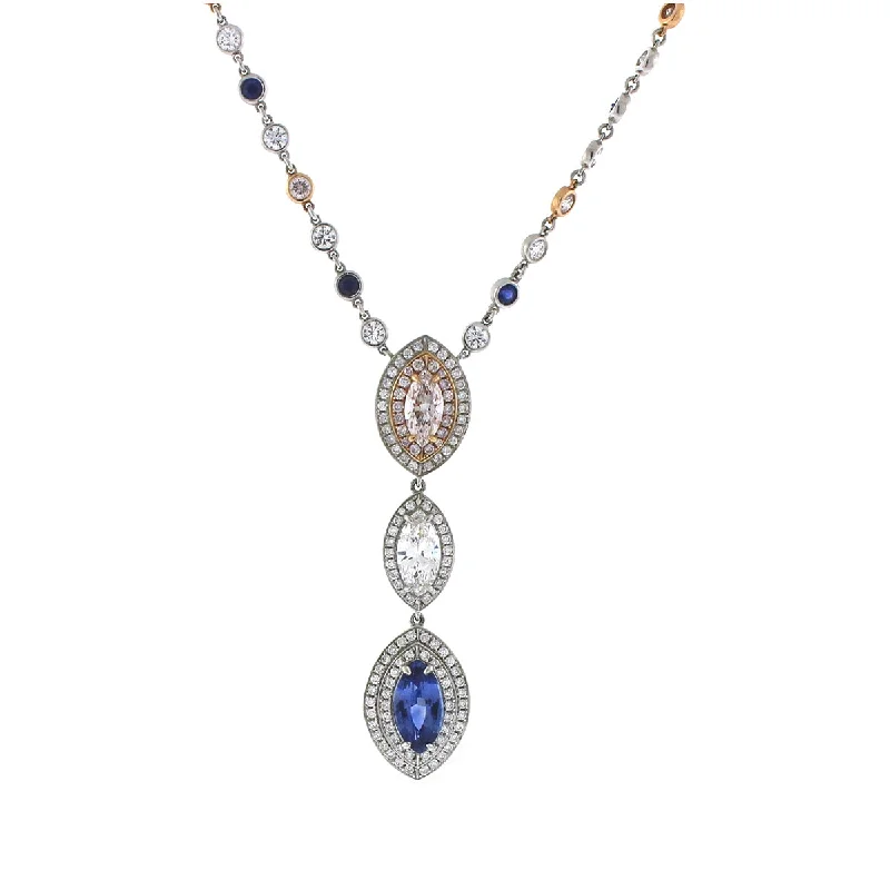 Custom initial necklaces for a personalized touch -Marquise Diamond and Sapphire Necklace