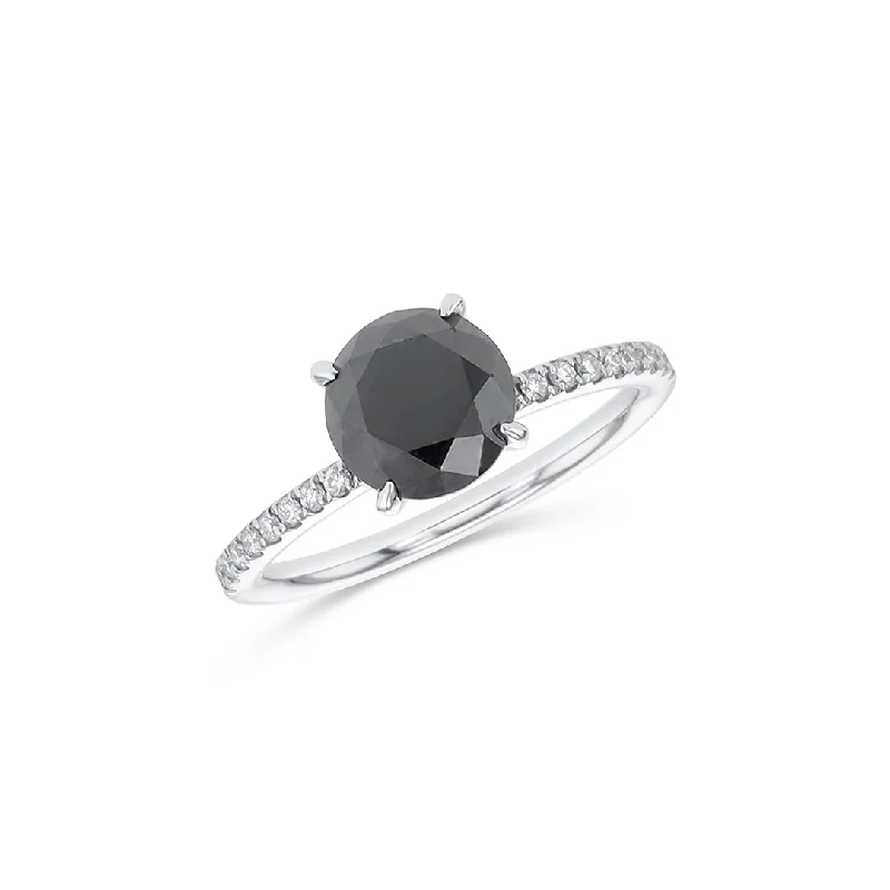 Custom gemstone cocktail rings for a pop of color -14K White Gold 2.22 Carat Round Black Diamond Solitaire Ring