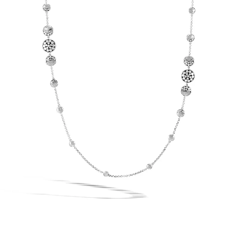 Vintage-inspired necklaces for retro fashion -Dot Moon Phase Hammered Silver Station Necklace