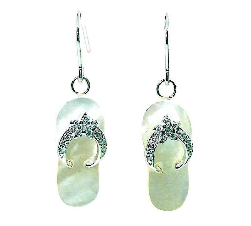 Colorful gem-studded earrings for playful looks -Mother of Pearl Flip Flop Ocean Earrings